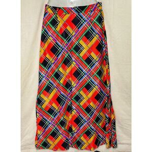 Douglas Marc Window Pane Plaid Maxi Skirt Union Made Tag Small Side Zip